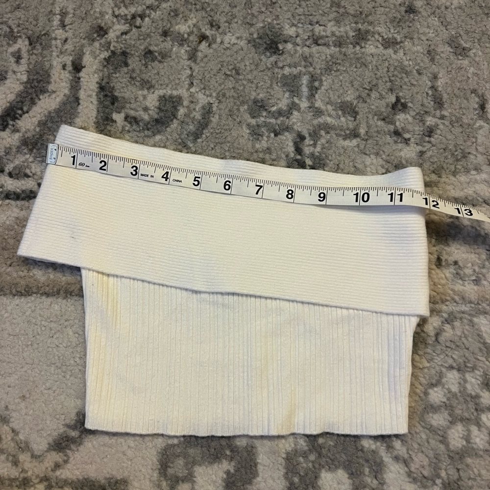 White Ribbed Off-Shoulder Top - Picture 2 of 7